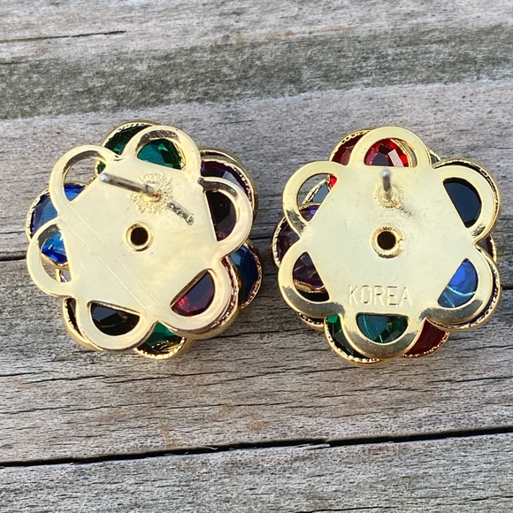 Sparkling multicolor floral fashion earrings gold plated - Picture 10 of 12